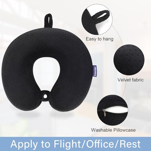 Travel Neck Pillow, Memory Foam Airplane Pillow, Black - color: Black