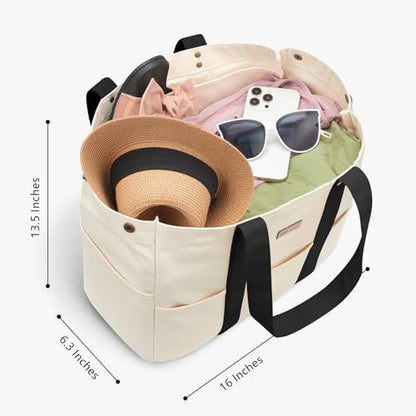 TOPDesign Heavy-Duty 16oz Canvas Tote Bag with 10 Pockets - color: Black/Beige