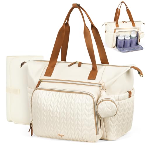 Diaper Bag Tote, Large Baby Hospital Bag for Labor Delivery Mom - color: Beige