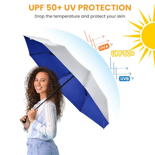Prospo 46 Inch UPF 50+ UV Protection Umbrella for Sun & Rain - color: Silver/Blue