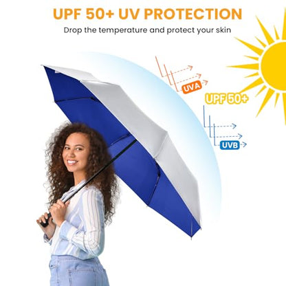 Prospo 46 Inch UPF 50+ UV Protection Umbrella for Sun & Rain - color: Silver/Blue