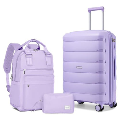 22 Inch Carry On Luggage, 3-piece Luggage Set Carry-on Suitcase - color: Lavender-3pcs, style: 3 Piece Set (Backpack)