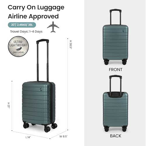 20" Carry-On Luggage,Suitcases w/4 Spinner Wheels,NO LOCK - color: Green, size: Carry on - 20 Inch