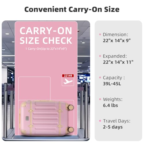 LARVENDER Expandable Carry on Luggage 22x14x9 Airline Approved, Light Pink - color: Pink Blush, size: 20 Inch( Carry-on)