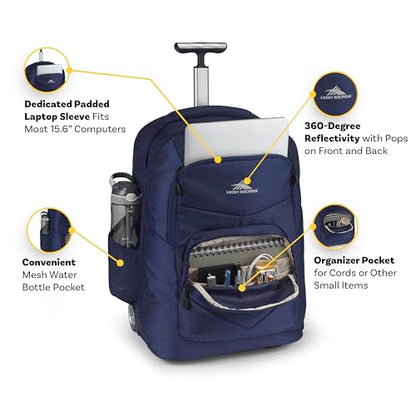 High Sierra Freewheel Pro Wheeled Laptop Backpack Bookbag for Travel or Work with Rotating Handle and Padded Laptop Sleeve, True Navy