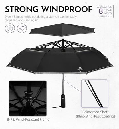 Windproof Travel Umbrella, Compact auto open/close Umbrellas for Rain - color: Black