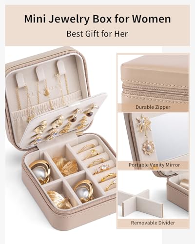 VLANDO Travel Jewelry Case with Mirror, Storage 3 Pairs of Stud Earrings - color: J.Toffee