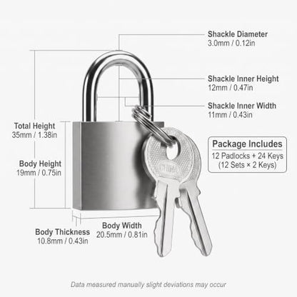 12 Pcs Mini Suitcase Locks with Different Keys Small Keyed Padlocks（Silver） - color: Silver, size: 20MM-12PCS