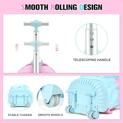 ACESAK Rolling Bow Backpack for Girls with Lunch Bag & Pencil Pouch - color: Pink Blue