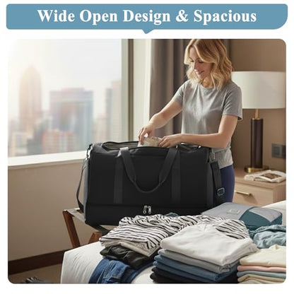 Travel Duffel Bag with Shoe Compartment, XL Weekender Bags for Women - color: A-Black, size: Extra Large