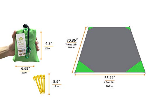 Pocket Picnic Blanket, Compact Lightweight Waterproof Beach Blanket - color: Willow Green