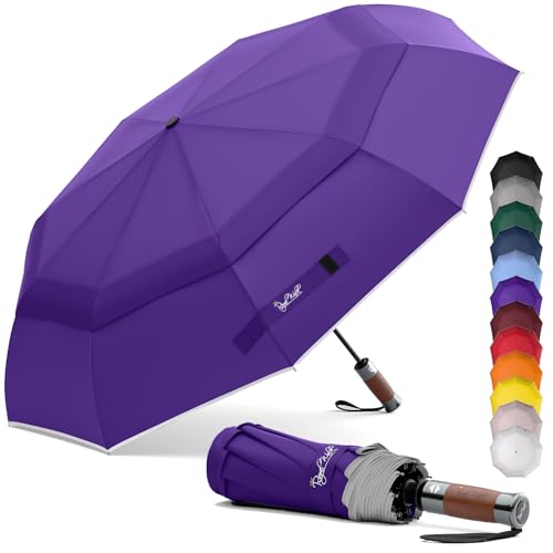 Royal Walk Compact Travel Umbrella for Rain, Windproof, Small & Portable - color: Purple