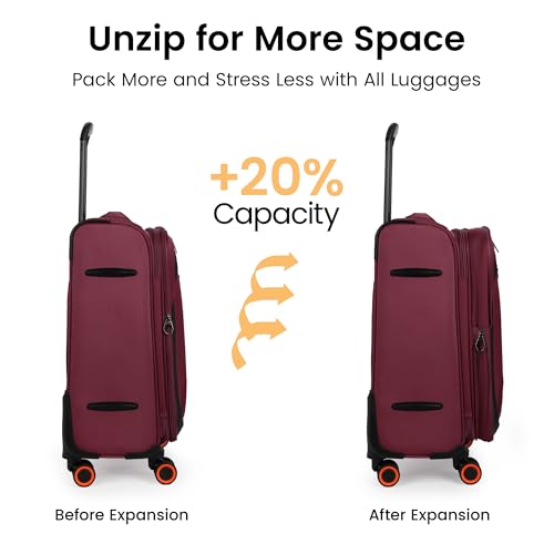 3-Piece Softside Expandable Luggage Set w/Front Open Pocket - color: Burgundy, size: 3-Piece Set (22"/28"/32'')