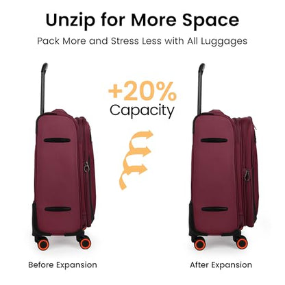 3-Piece Softside Expandable Luggage Set w/Front Open Pocket - color: Burgundy, size: 3-Piece Set (22"/28"/32'')