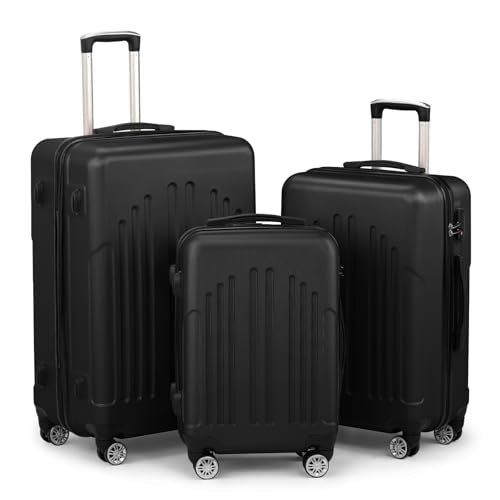 Karl home Luggage Set 3 Piece Hardshell Suitcases with TSA Lock, Black - color: Black, size: 3 Piece Set (20/24/28 Inch)