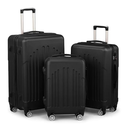 Karl home Luggage Set 3 Piece Hardshell Suitcases with TSA Lock, Black - color: Black, size: 3 Piece Set (20/24/28 Inch)