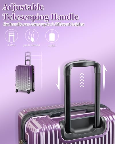 Checked Luggage, 24 Inch Hardside Suitcase, Lightweight Hardshell with TSA Lock, Large Suitcase with Spinner Wheels - color: GlossyPurple, size: M(checked-24")