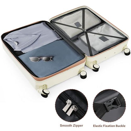 Hardside Suitcase with Spinner Wheel Lightweight TSA Lock - color: milky white(horizontal stripe), size: 20/24/28 Inch