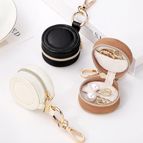 2 Pcs Portable Jewelry Ring Holder Boxs with Keychain - color: Khaki+Black