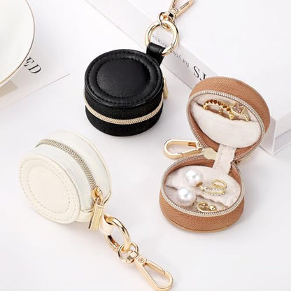 2 Pcs Portable Jewelry Ring Holder Boxs with Keychain - color: Khaki+Black