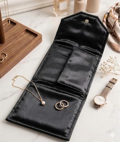 Novel Box Necklace Display Pearl Folder, 7x5 Inch Jewelry Case, Black/Black - color: Black/Black Stitched, size: Small