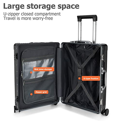 feilario PC Hardside Carry On Luggage, Aluminum Frame, TSA Lock, Cup Holder - color: A2-Jet Black (zipperless closure), size: 20.8"
