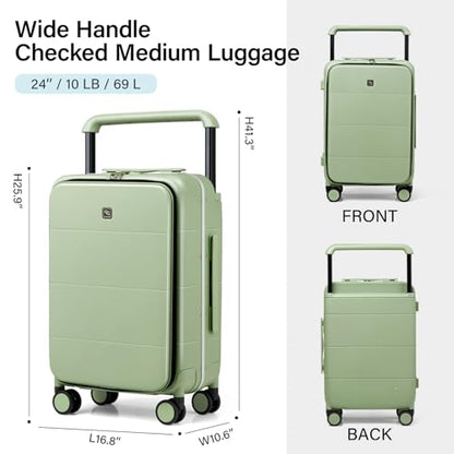 Hanke Top Opening 24 Inch Checked Luggage, Aluminum Frame Medium Suitcase - color: Bamboo Green, size: 24 Inch