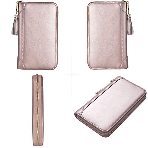 Easyoulife Credit Card Holder Wallet Womens Zipper Leather Case Purse RFID Blocking - color: Rose Gold