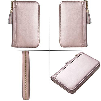 Easyoulife Credit Card Holder Wallet Womens Zipper Leather Case Purse RFID Blocking - color: Rose Gold