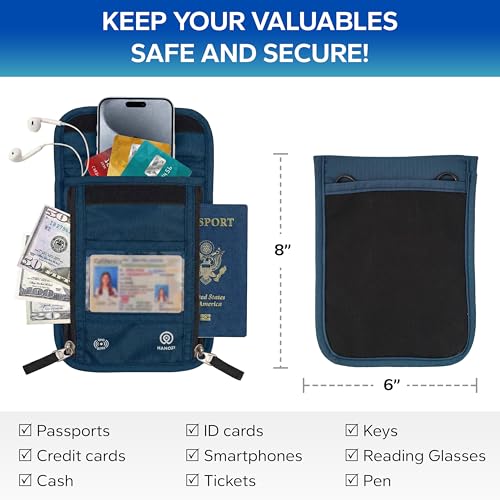 Neck Wallet – Travel Pouch and RFID Blocking Passport Holder for Women and Men, Slim Travel Wallet (Navy V2) - color: Navy V2