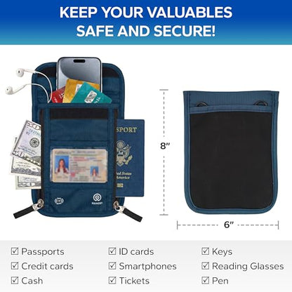Neck Wallet – Travel Pouch and RFID Blocking Passport Holder for Women and Men, Slim Travel Wallet (Navy V2) - color: Navy V2