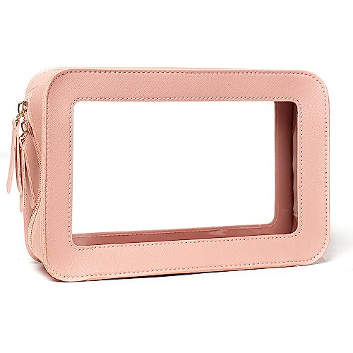 Clear Makeup Bag Small, TSA Approved Portable Toiletry Bag with Zipper Cosmetic Travel Bag Makeup Organizer Case Mini Makeup Pouch for Purse Car Organizer Bag for Women Men - color: Pink