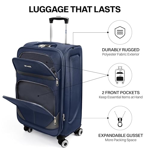 20" Carry-On Luggage,Softside Suitcase w/LOCK,Expandable - color: Navy-Grey, size: Carry-On 20-Inch