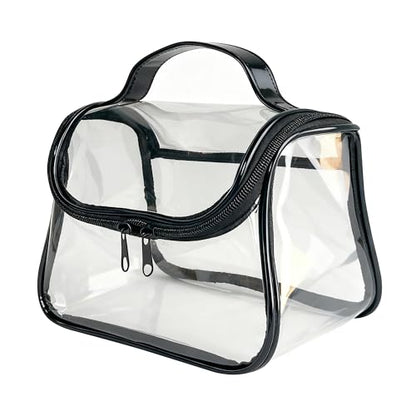 Heavy Duty Clear Travel Makeup Bag, 9.05 x 5.9 x 5.51 inches, Transparent Waterproof Toiletry Organizer with Handle PVC Cosmetic Wash Bath Storage Bag (Black) - color: Black