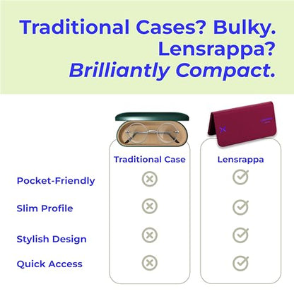 Luxury Slim Leather Glasses Case | Handmade Full-Grain Leather Eyewear Wrap with Magnetic Closure & Gift Box - color: Purple