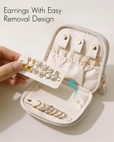 VLANDO Jewelry Travel Case with 2 Layers for Necklaces,Rings,Earrings - color: Cream White