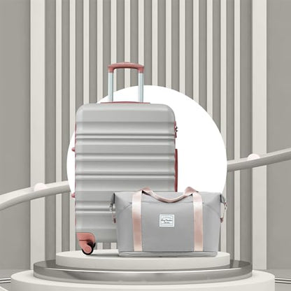 LONG VACATION Luggage Sets, 6 Piece, Hardshell Suitcase with Spinner Wheels - color: GREY-PINK, size: 6-Piece Set