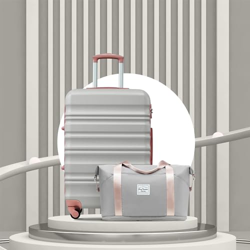 LONG VACATION Luggage Sets, 6 Piece, Hardshell Suitcase with Spinner Wheels - color: GREY-PINK, size: 6-Piece Set