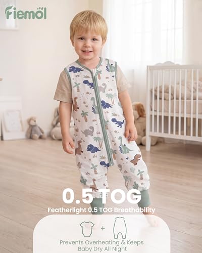 Toddler Sleep Sack with Feet 1-2T 0.5 Tog Sleep Sack with Legs - color: Green Dinosaur, size: 12-24 Months