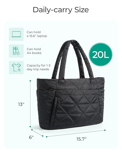 BAGSMART Tote Bag for Women, Puffer Tote Bag for Work Large Shoulder Bag - color: B-black