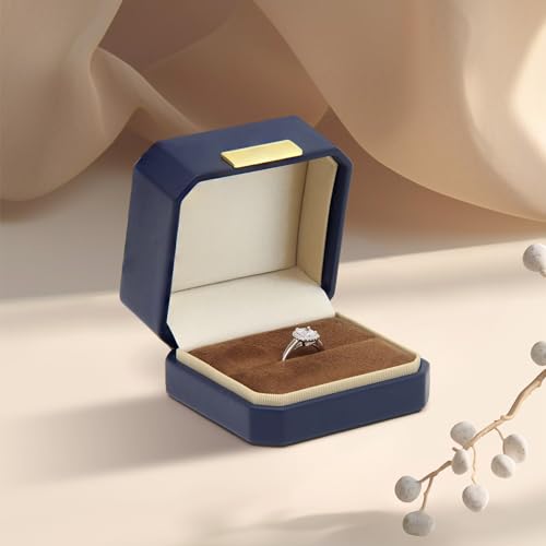 Exquisite Wedding Ring Box Small PU Jewelry Organizer - color: Ring Box- PU-Dark Blue
