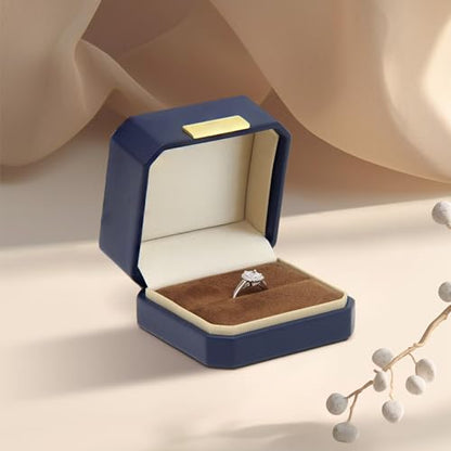 Exquisite Wedding Ring Box Small PU Jewelry Organizer - color: Ring Box- PU-Dark Blue