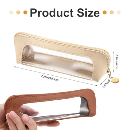 Kifmurase 2Pcs Clear Makeup Brush Bag,Leather Slim Makeup Case,White,Brown - color: Brown, White