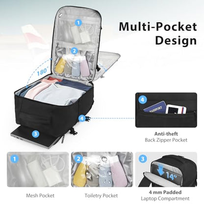 Fmeida Personal Item Travel Bag Flight Approved Underseat Carry On Backpack - color: Black, size: Small