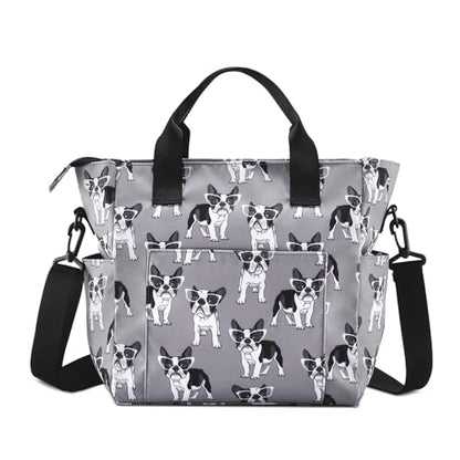 Crossbody Shoulder Bag for Women - Water Resistant Casual Handbag Purse with Multiple Pockets, Adjustable Strap - color: Gray Dog