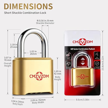 Combination Padlock, Heavy Duty 4 Digit Outdoor Combo Lock with Weather Resistant Body and Cut Resistant Shackle for Gates, Fence, Sheds, Toolboxes, Gym, Hasp Storage, 1 Pack - size: Short-Shackle