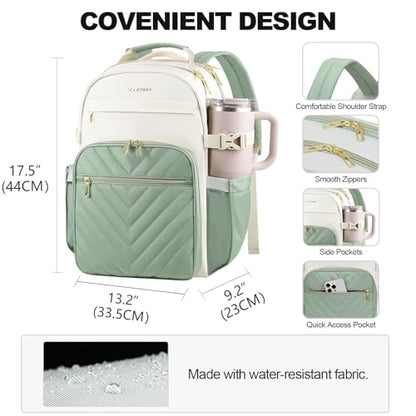 VANKEAN 18 Inch Laptop Backpack for Women Large Capacity - color: Beige Light Green, size: 18 Inch