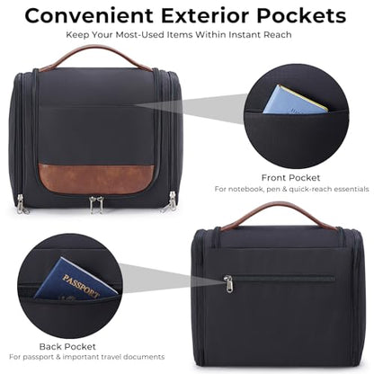 Ralnitote Large Hanging Toiletry Bag for Men, Travel Bathroom Bag with Hook, Hygiene Bag Organizer for Shower, Shaving & Grooming Essentials, Black - color: Black