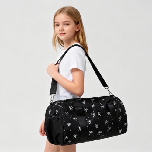 Kimwadalh Travel Duffle Bag with Wet & Shoe Compartments for Girls Women - color: Bow Black
