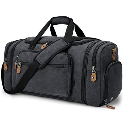 Gonex Canvas Duffle Bag, Expandable 60L Travel Overnight Weekender Bag - color: Dark Grey, size: X-Large-60L (With Shoe Compartment)